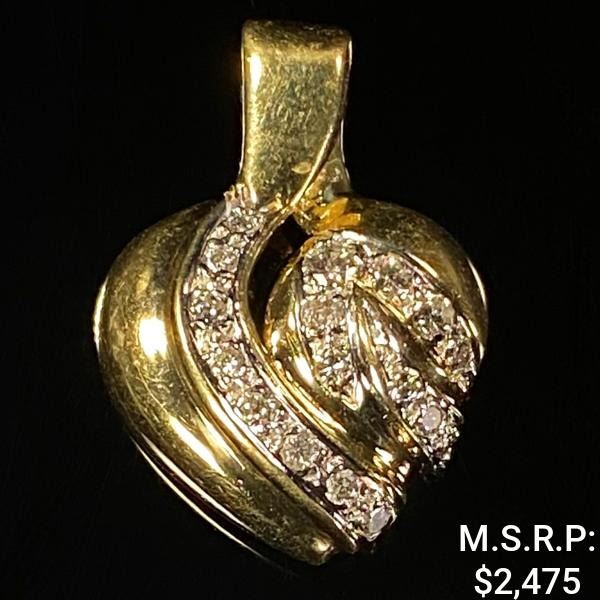 3.2 DWT 14 KT Gold Heart Pendant w/ Diamond