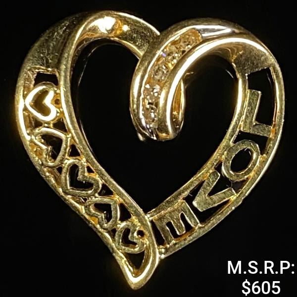 1.2 DWT 10 KT Gold Heart "LOVE" Pendant w/ Diamo