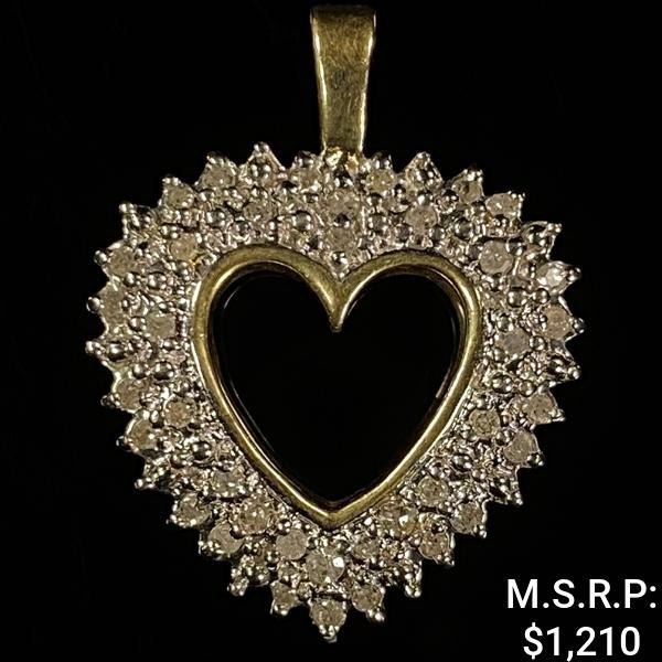 2 DWT 10 KT Gold Heart Pendant w/ Diamond Lining