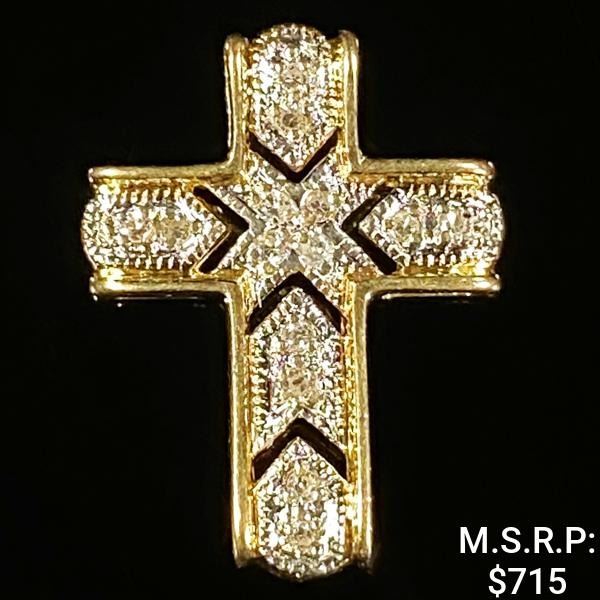 0.9 DWT 14 KT Gold Cross Pendant w/ Diamond
