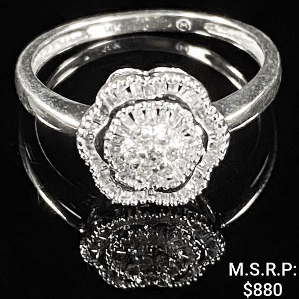 1.3 DWT 10 KT Wht Gold w/ Diamonds Ring Sz: 7