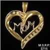 Image 1 : 1.1 DWT 10 KT Gold Heart "MOM" Pendant w/ Diamon
