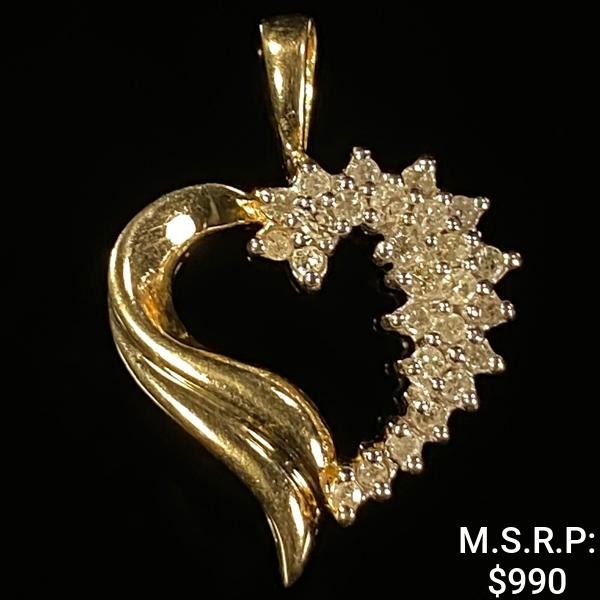 1.5 DWT 10 KT Gold Heart Pendant w/ Diamond