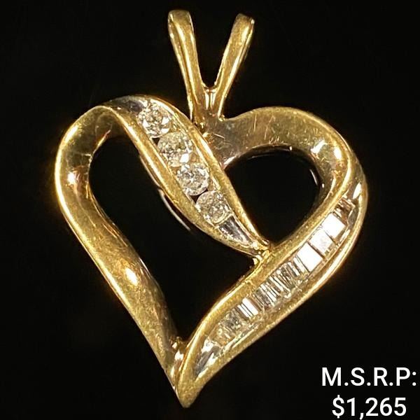 1.6 DWT 10 KT Gold Heart Pendant w/ Diamond