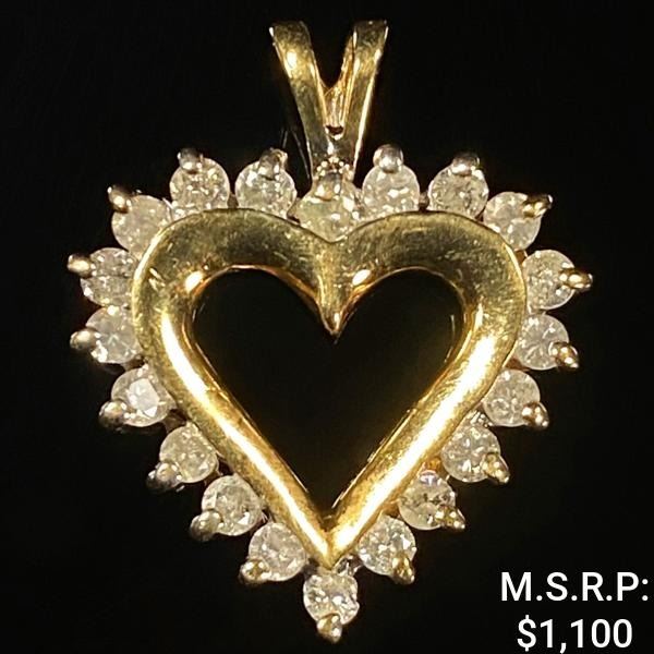 1.3 DWT 10 KT Gold Heart Pendant w/ Diamond