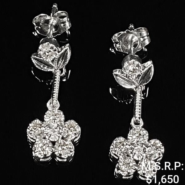 1.3 DWT 14 KT Wht Gold w/ Diamonds Earrings