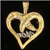 Image 2 : 1 DWT 10 KT Gold Heart "MOM" Pendant w/ Diamond