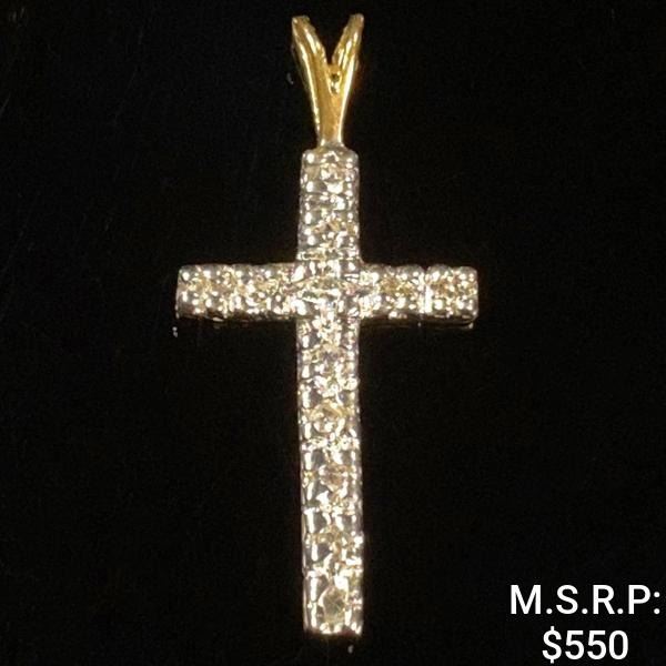 0.6 DWT 14 KT Gold Cross Pendant w/ Diamond