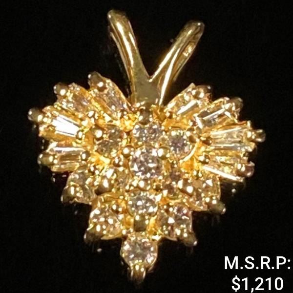 0.9 DWT 14 KT Gold Heart Pendant w/ Diamonds