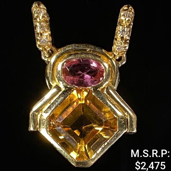 2.6 DWT 18 KT Gold Pendant w/ Diamonds & Gems