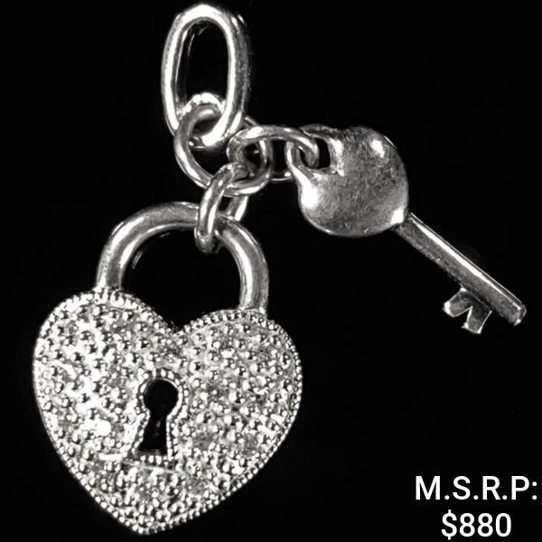 1.1 DWT 10 KT Wht Gold Lock & Key Pendant w/