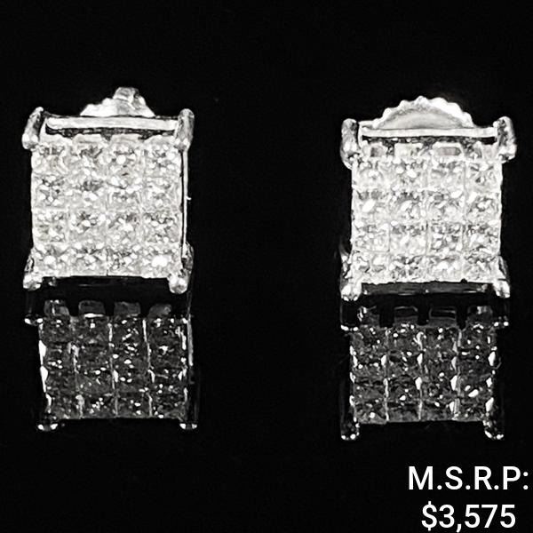 0.9 DWT 14 KT Wht Gold w/ Diamonds Earrings