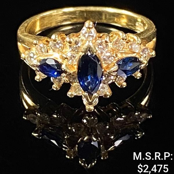 2.2 DWT 14 KT Gold w/ Diamonds & Gems Ring Sz: 5