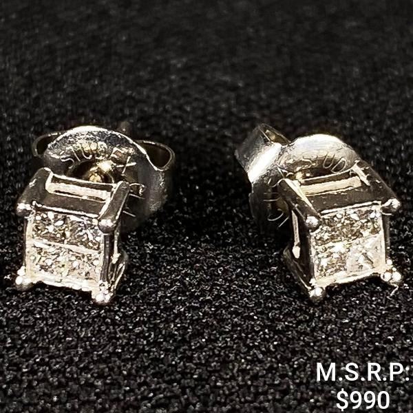 0.7 DWT 14 KT Wht Gold w/ Diamonds Earrings