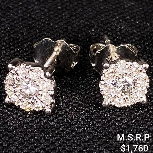 0.8 DWT 14 KT Wht Gold w/ Diamonds Earrings