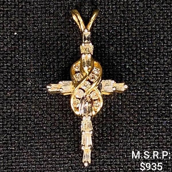 0.9 DWT 14 KT Gold Cross Pendant w/ Diamond