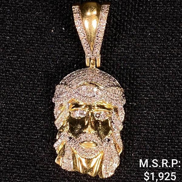 1.9 DWT 10 KT Gold Jesus Pendant w/ Diamonds