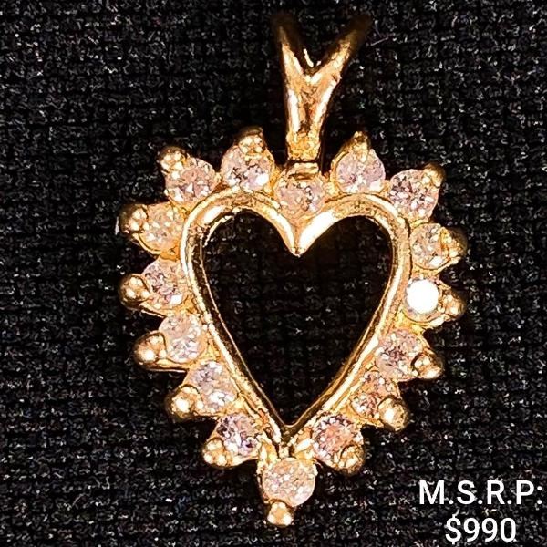 0.8 DWT 14 KT Gold Heart Pendant w/ Diamond