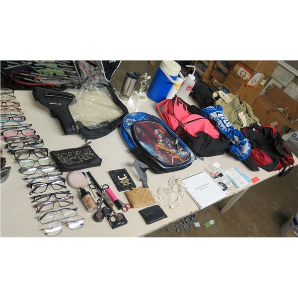 Multiple Backpacks, Duffle Bags, Glasses, Thermos, Trophy, Water Bottles, Bags, etc