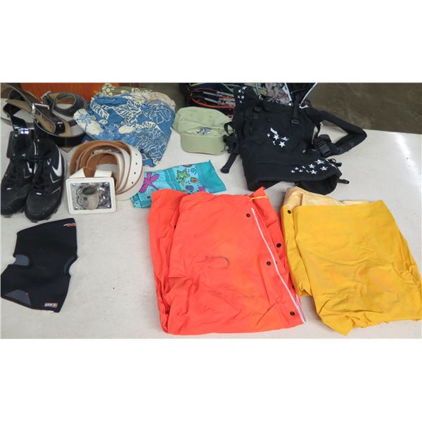 Multiple Rain Jackets, Flag Belts, Shoes, Caps, etc