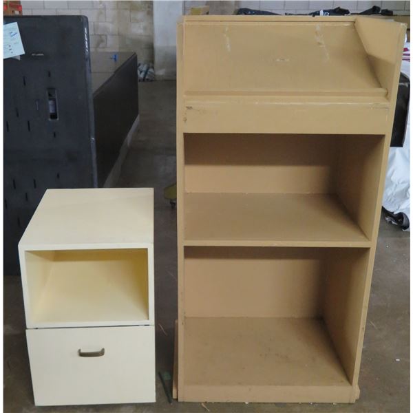 Podium w/ Undershelf 24"x18"x49"H & Small Shelving Unit w/ Drawer 20"x16"x24"H
