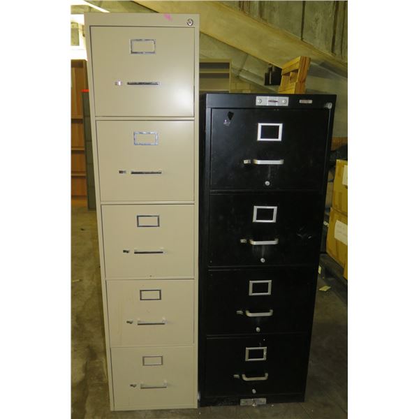 Qty 2 Metal Filing Cabinets: 4-Drawer & 5-Drawer (No keys)
