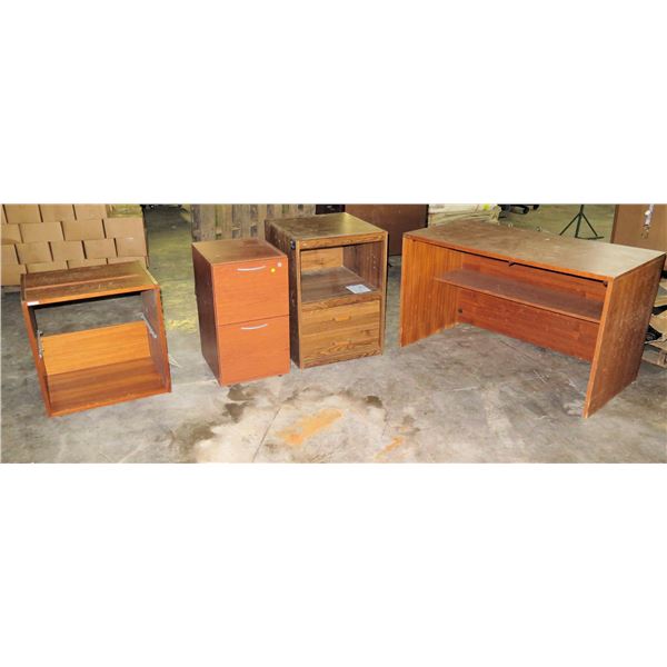 Wooden 4-Piece Office Set: Desk, 2-Drawer Filing Cabinet, Printer Stand & Shelving Unit