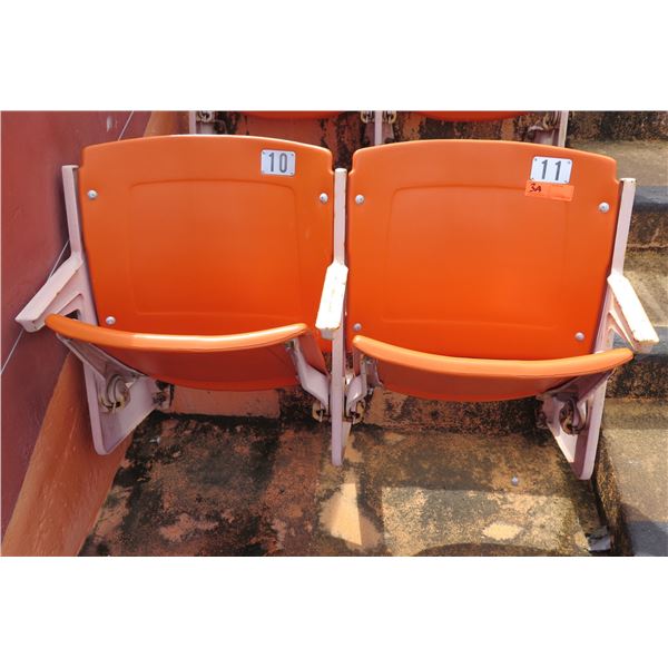 Pair Aloha Stadium Seats w/ Backs & 3 Armrests, Orange, Seats 10 & 11, 45"x13"x28"H