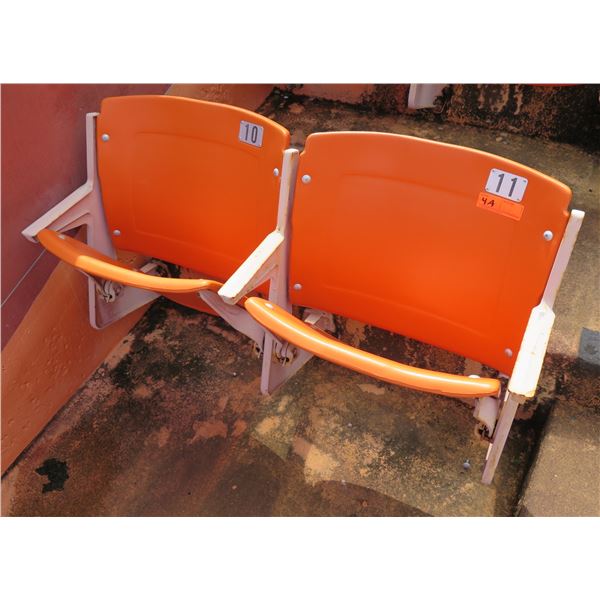 Pair Aloha Stadium Seats w/ Backs & 3 Armrests, Orange, Seats 10 & 11, 45"x13"x28"H