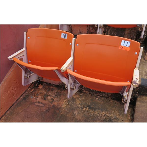 Pair Aloha Stadium Seats w/ Backs & 3 Armrests, Orange, Seats 10 & 11, 45"x13"x28"H