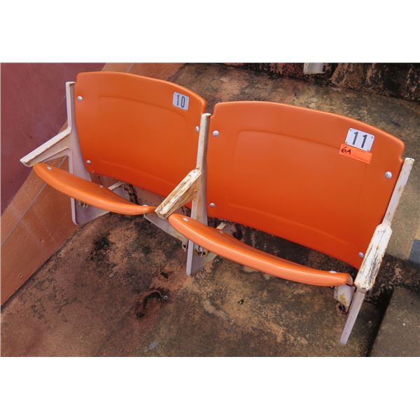 Pair Aloha Stadium Seats w/ Backs & 3 Armrests, Orange, Seats 10 & 11, 45"x13"x28"H