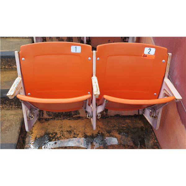 Pair Aloha Stadium Seats w/ Backs & 3 Armrests, Orange, Seats 1 & 2, 45"x13"x28"H