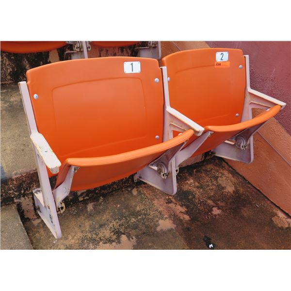 Pair Aloha Stadium Seats w/ Backs & 3 Armrests, Orange, Seats 1 & 2, 45"x13"x28"H