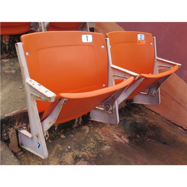 Pair Aloha Stadium Seats w/ Backs & 3 Armrests, Orange, Seats 1 & 2, 45"x13"x28"H