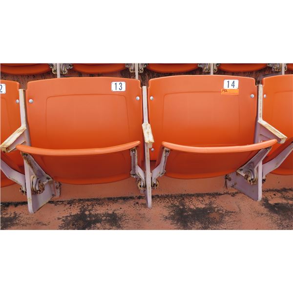 Pair Aloha Stadium Seats w/ Backs & 3 Armrests, Orange, Seats 13 & 14, 45"x13"x28"H