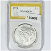 1928 Silver Peace Dollar PGA MS63+