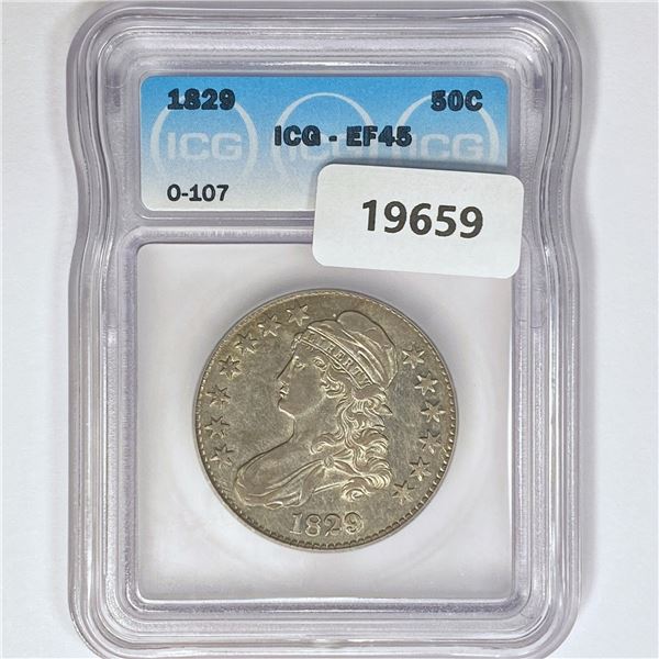 1829 Capped Bust Half Dollar ICG EF45 O-107