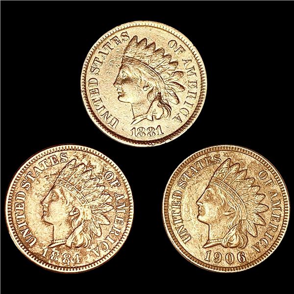 RED (3) Indian Head Cents (1881, 1884, 1906) UNC