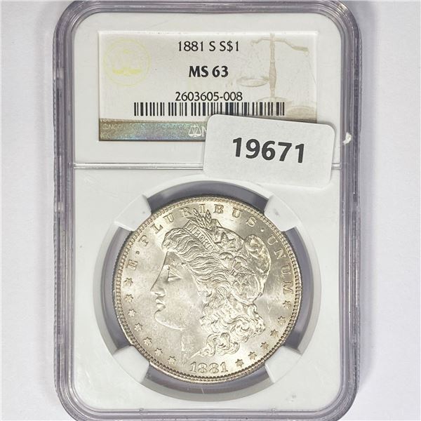 1881-S Morgan Silver Dollar NGC MS63