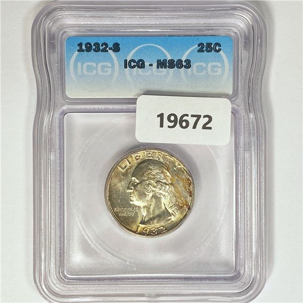 1932-S Washington Silver Quarter ICG MS63