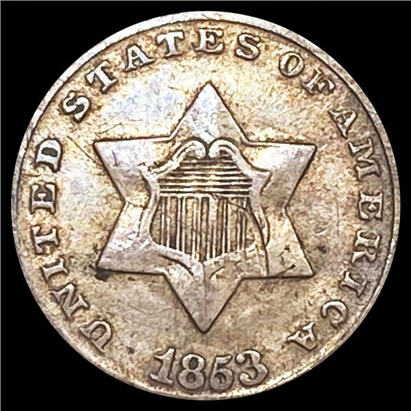 1853 Silver Three Cent NEARLY UNCIRCULATED