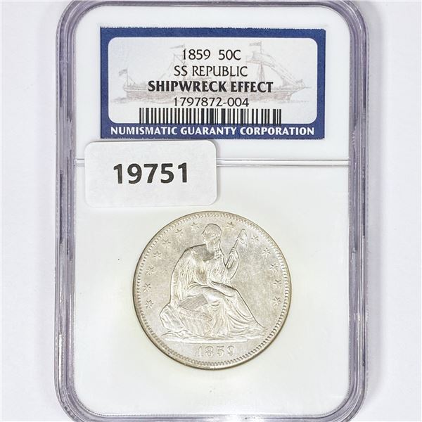 1859 Seated Lib. 50C NGC Shipwreck SS Rep Bx Set