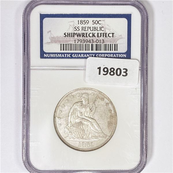 1859 Seated Lib. 50C NGC Shipwreck SS Rep Bx Set