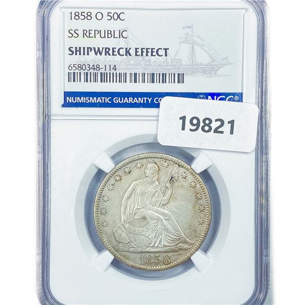 1858-O Seated Lib. 50C NGC Shipwreck SS Rep SET