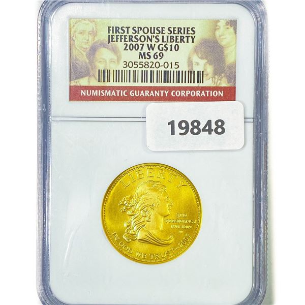 2007-W $10 1/2oz Jefferson's Gold Lib NGC MS69