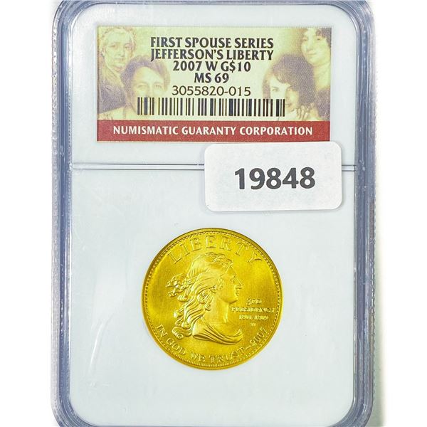 2007-W $10 1/2oz Jefferson's Gold Lib NGC MS69