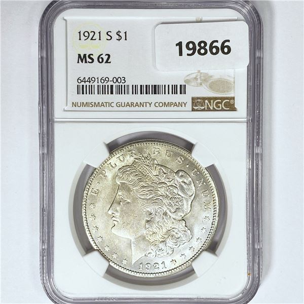 1921-S Morgan Silver Dollar NGC MS62