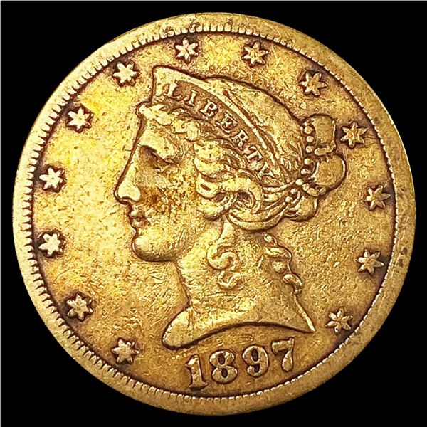 1897-S $5 Gold Half Eagle LIGHTLY CIRCULATED