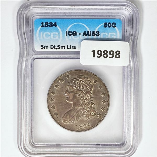 1834 Capped Bust Half Dollar ICG AU53 Sm Dt Sm Lt