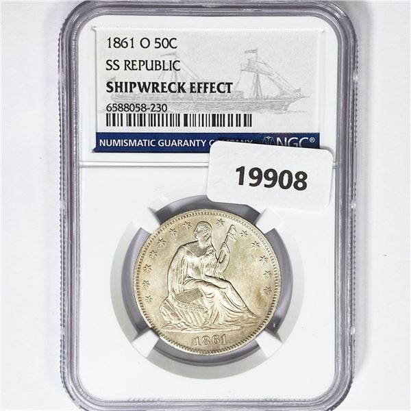 1861-O Seated Lib. 50C NGC Shipwreck SS Rep Set